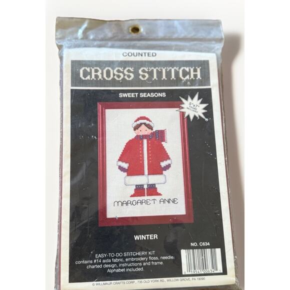 Vintage Counted Cross Stitch Kit Margaret Anne with Frame Winter Sweet Seasons - Picture 1 of 4